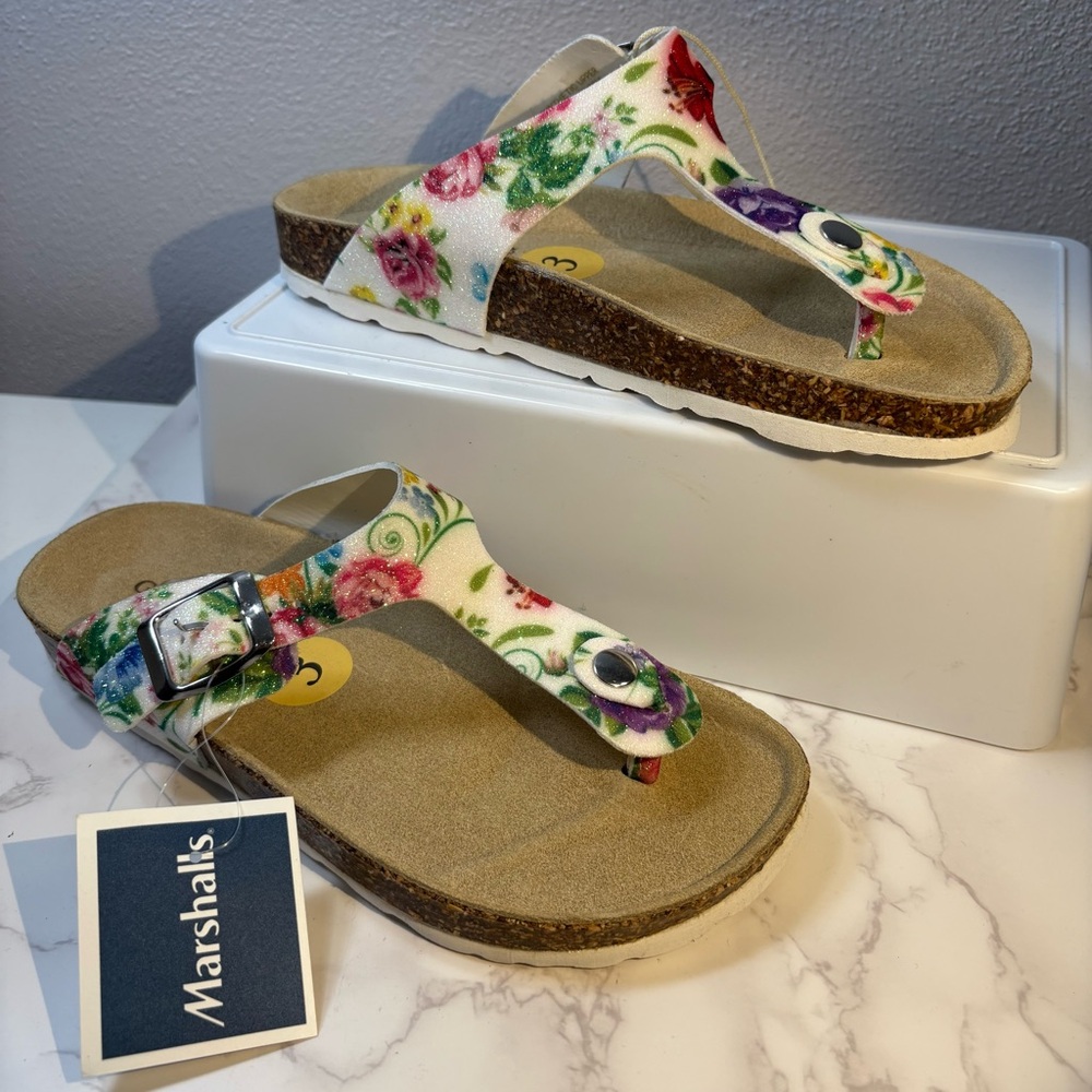 NWT Giulia Palai Leather Floral Girls Sandals with Buckle size 3